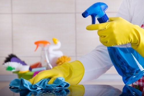 Professional cleaner preparing carpet in a London flat
