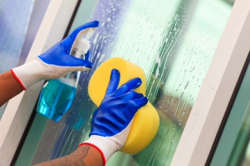Facade cleaning team at work