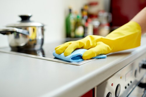 Expert carpet cleaners working on a carpet in a London home